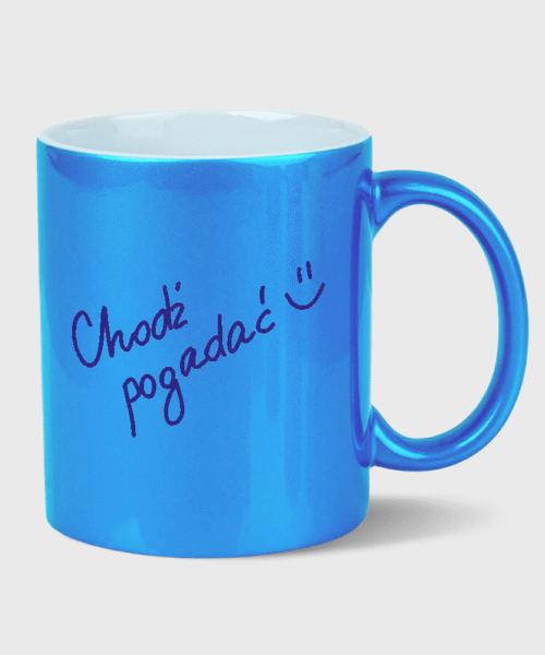 Kubek Chodź pogadać perłowy niebieski (330ml)