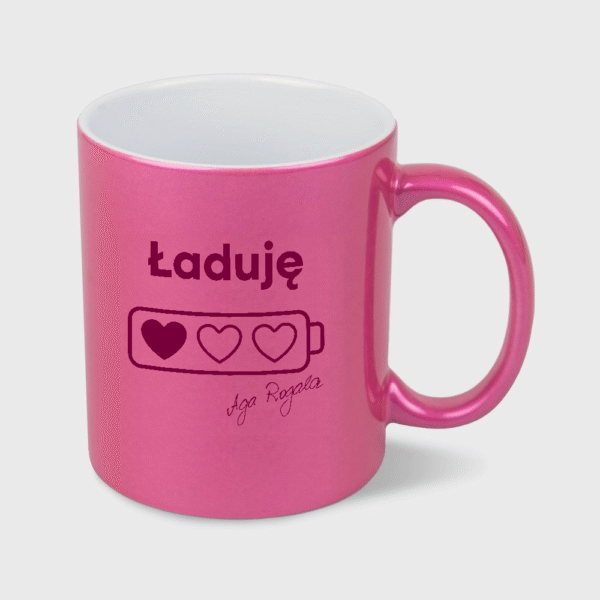 Kubek Ładuję baterie perłowy fuksja (330 ml)